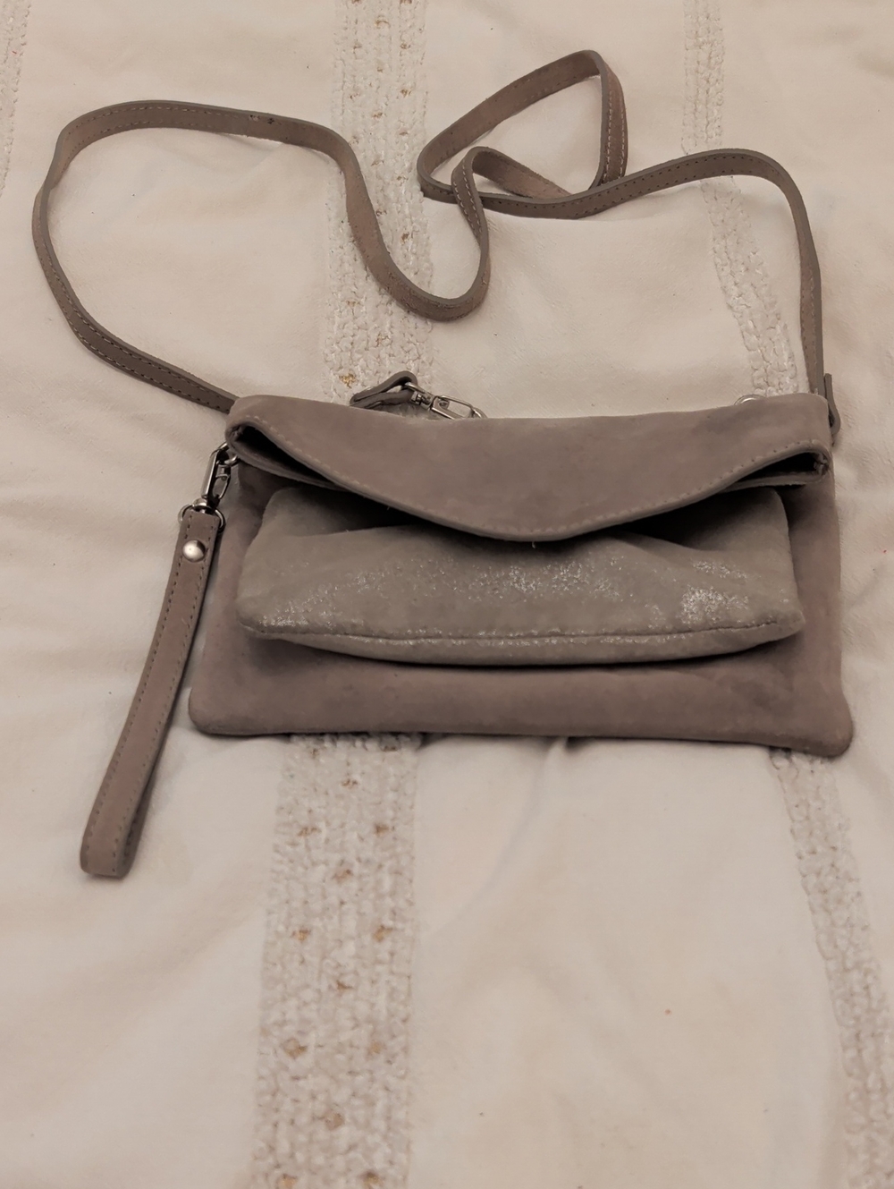 le chateau Taupe Suede Crossbody Bag with Wristlet